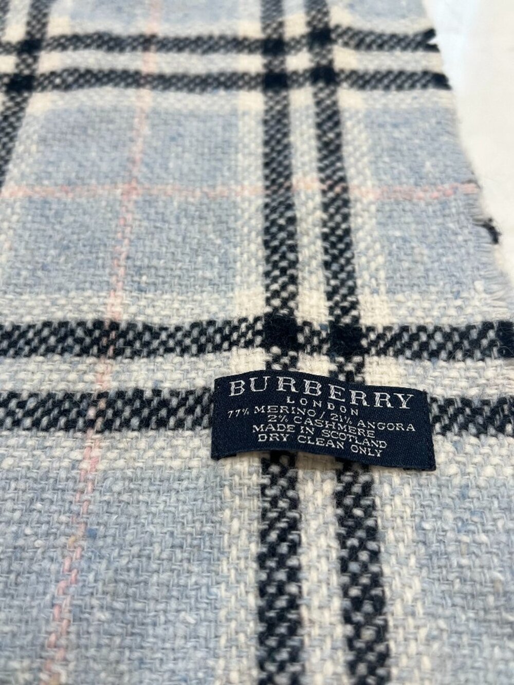 Vintage Burberry Baby Blue Check Scarf – Made in Scotland